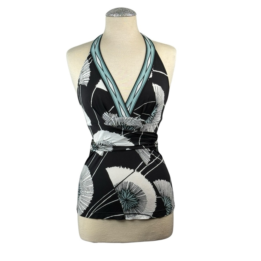 BCBGMaxAzria Black and Teal Halter Blouse Sz S